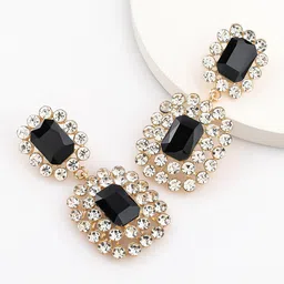 Bellofox Gold-Toned Artificial Stones Studded Contemporary Drop Earrings-picture-24