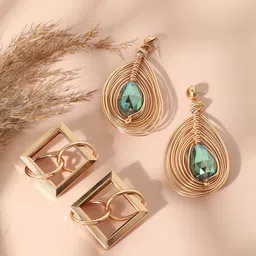 SOHI Set Of 2 Gold-Plated Contemporary Drop Earrings-picture-31