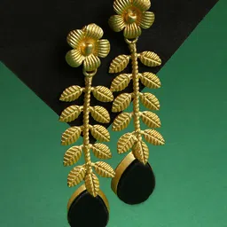 SOHI Black & Gold-Toned Floral Drop Earrings-image-98