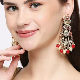 OOMPH Red and Gold-Toned Contemporary Drop Earrings-image-94