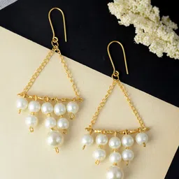 Silvermerc Designs Gold-Toned & White Contemporary Drop Earrings image 2