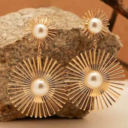 Jewels Galaxy Gold-Plated Sun Shaped Drop Earrings-picture-20