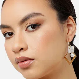 SOHI Gold Plated Contemporary Drop Earrings-picture-28