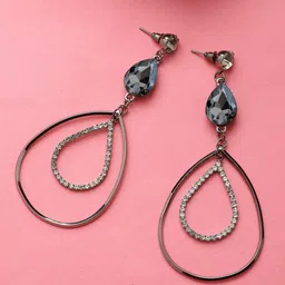 Mali Fionna Silver-Toned & Black Contemporary Drop Earrings image 1