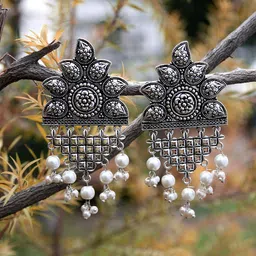 Adwitiya Collection Silver-Plated Contemporary Drop Earrings-picture-33
