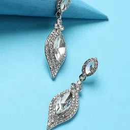 DressBerry Silver Toned Silver Plated Stone Studded Drop Earrings-picture-29
