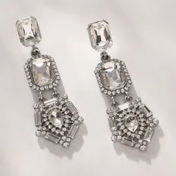 DressBerry Silver-Toned Silver Plated Stone Studded Drop Earrings-picture-36