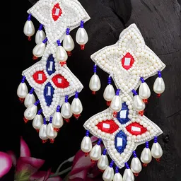 Moedbuille Silver-Plated Mirrors & Pearls Studded Contemporary Drop Earrings-picture-56