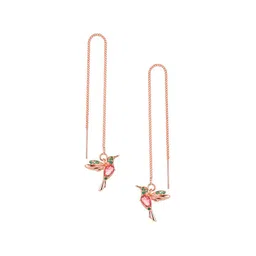 Goho Stone Studded Contemporary Threader Hummingbird Drop Earrings image 2