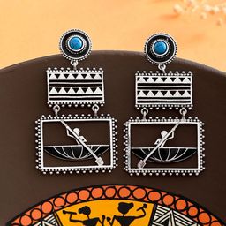 Voylla Silver-Plated Warli Contemporary Drop Earrings-picture-24