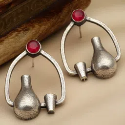 Sanjog Silver-Plated German Silver Contemporary Artificial Stones Drop Earrings-picture-10