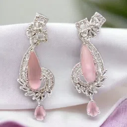 The Pari Rhodium-Plated American Diamond Studded Contemporary Drop Earrings-picture-22