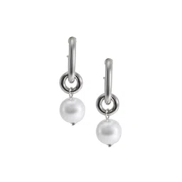 Shining Jewel - By Shivansh Silver-Plated Cubic Zirconia Crystal Pearl Hoop Earrings-picture-25