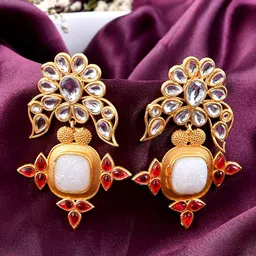 Silvermerc Designs Gold Pleated Kundan Contemporary Drop Earrings-picture-33