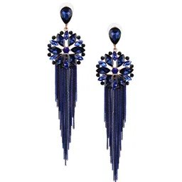 DressBerry Gold Plated Contemporary Stone Studded Tasselled Drop Earrings-picture-19
