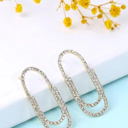 Yellow Chimes Gold Tone Pin designed Sparkling Crystal Studded Drop Stud Earrings-picture-11