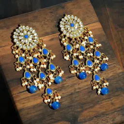 KARATCART Blue & White Circular Drop Earrings-picture-21