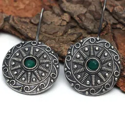 Ozanoo Brass-Plated Faux Emerald Circular Drop Earrings-picture-51