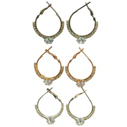 FEMMIBELLA Set Of 2 Gold-Plated Cubic Zirconia Circular Hoop Earrings-picture-31