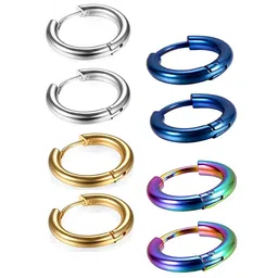 KARISHMA KREATIONS Men Set Of 4 Stainless Steel Contemporary Hoop Earrings image 1