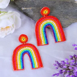 Crunchy Fashion Beaded Rainbow Contemporary Drop Earrings-picture-32