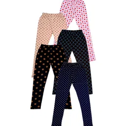 IndiWeaves Girls Pack of 5 Printed Super Soft Cotton Ankle-Length Leggings-picture-16