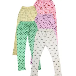 IndiWeaves Girls Pack Of 5 Allover Printed Ankle Length Cotton Leggings-picture-23