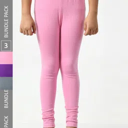 BAESD Girls Pack Of 3 Churidar Length Cotton Lycra Leggings-picture-24