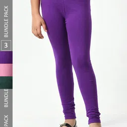 BAESD Girls Pack Of 3 Super Soft Cotton Lycra Churidar Length Leggings-picture-35
