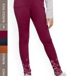 IndiWeaves Girls Pack Of 3 Printed Woolen Ankle Length Leggings-picture-33