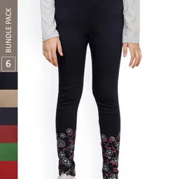 IndiWeaves Girls Pack Of 6 Printed Super Warm Ankle-Length Leggings-image-96