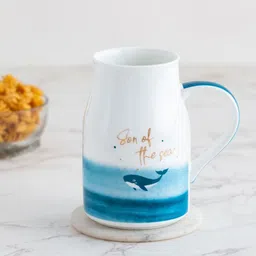 JCPL Blue & White Set of 2 Floral Printed Ceramic Glossy Cups and Mugs 350 ml Each image 1