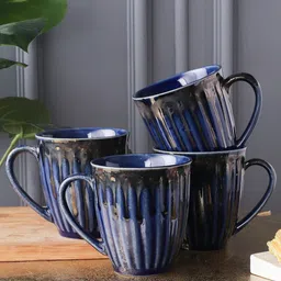 MIAH Decor Set of 4 Blue & Grey Handcrafted Textured Ceramic Glossy Cups-image-22