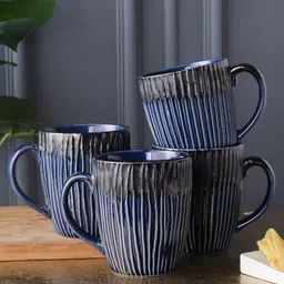 MIAH Decor Set of 4 Blue & Grey Textured Ceramic Glossy Mugs-image-39