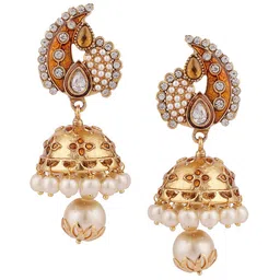 ANIKAS CREATION Gold Plated Brown Contemporary Jhumkas Earrings image 3