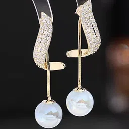 Celestique Gold-Plated Pearls Contemporary Oxidised Drop Earrings image 4