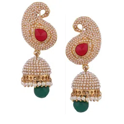 ANIKAS CREATION Gold Plated White & Red Contemporary Jhumkas Earrings image 3