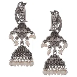DASTOOR Silver-Plated Contemporary Oxidised Jhumkas image 2