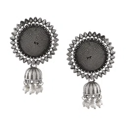 DASTOOR Silver-Plated Oxidised Contemporary Jhumkas image 2