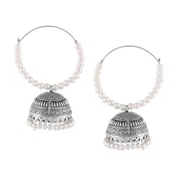 MEENAZ Silver-Plated Oxidised Beaded Dome Shaped Jhumkas image 4