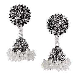 NVR Silver-Plated Contemporary Jhumkas Earrings image 2