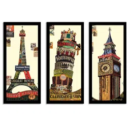 Art Street Set Of 3 Brown & Green Monuments Theme Framed Paintings image 4