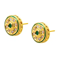 Shining Jewel - By Shivansh Gold Plated Circular Kundan Studded Studs Earrings image 3