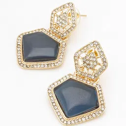 aadita Gold-Plated Geometric Stone Studded Drop Earrings image 3