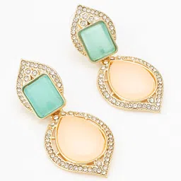 aadita Gold-Plated Geometric Stone Studded Drop Earrings image 3