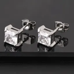 Peora Men Silver-Plated Cubic Zirconia-Studded Square Shape Stud Earrings-picture-24