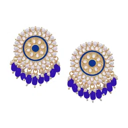 Crunchy Fashion Gold-Plated Blue Beaded Circular Studs Earrings image 2
