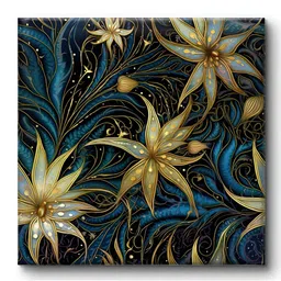 SAF Blue & Gold-Toned 1 Piece Canvas Floral and Botanical Wall Paintings image 2