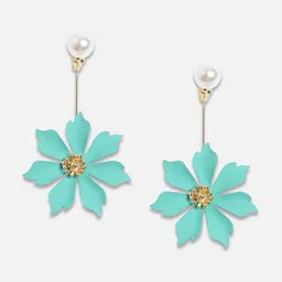 SOHI Gold-Plated Pearls Floral Drop Earrings image 2