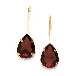 AccessHer Gold-Plated & Burgundy Teardrop Shaped Drop Earrings image 4